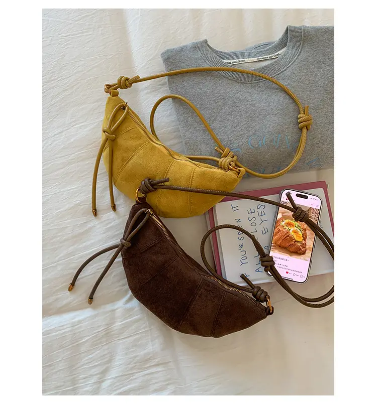 Retro Suede Dumpling Bag Brown Single Shoulder Crossbody — feature 29