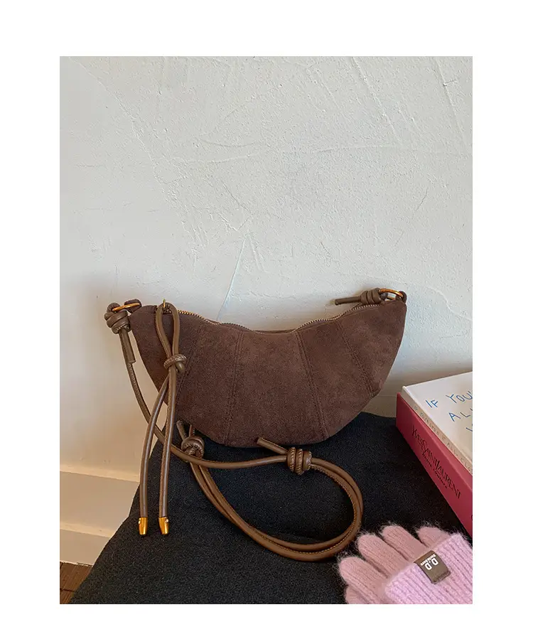 Retro Suede Dumpling Bag Brown Single Shoulder Crossbody — feature 3