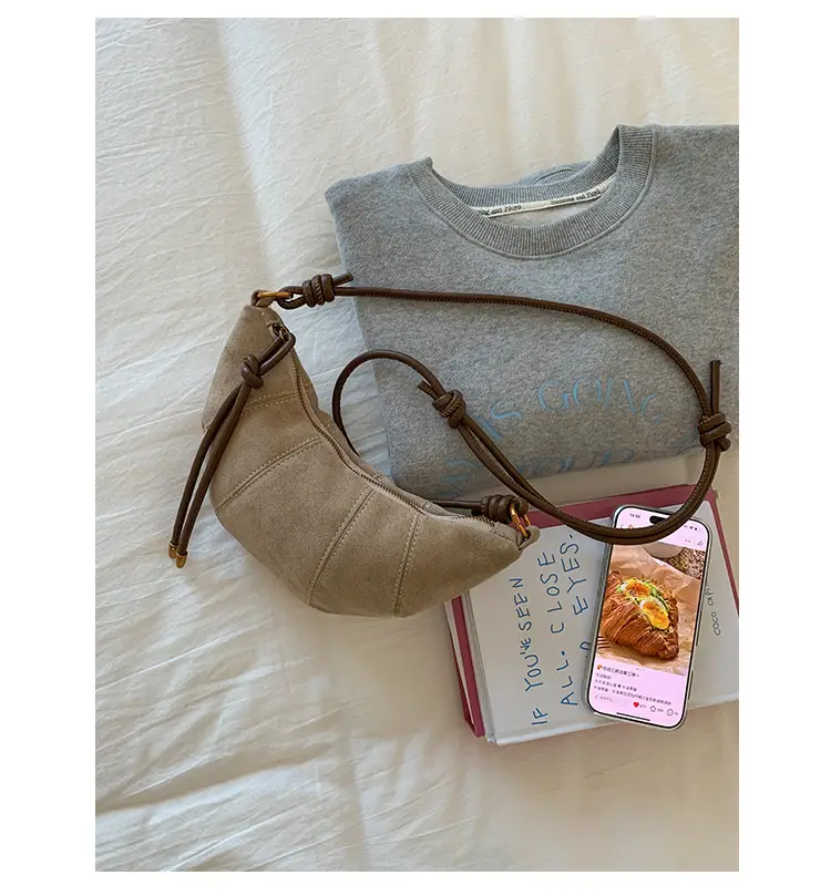 Retro Suede Dumpling Bag Brown Single Shoulder Crossbody — feature 30