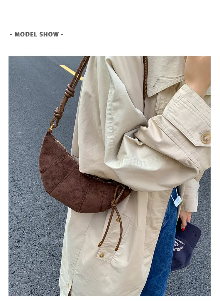 Retro Suede Dumpling Bag Brown Single Shoulder Crossbody — feature 8