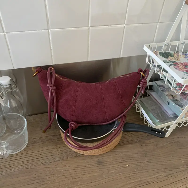 Retro Suede Dumpling Bag Brown Single Shoulder Crossbody - Image 2