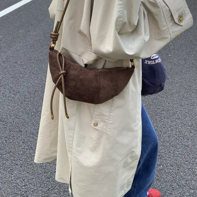 Retro Suede Dumpling Bag Brown Single Shoulder Crossbody - Image 3
