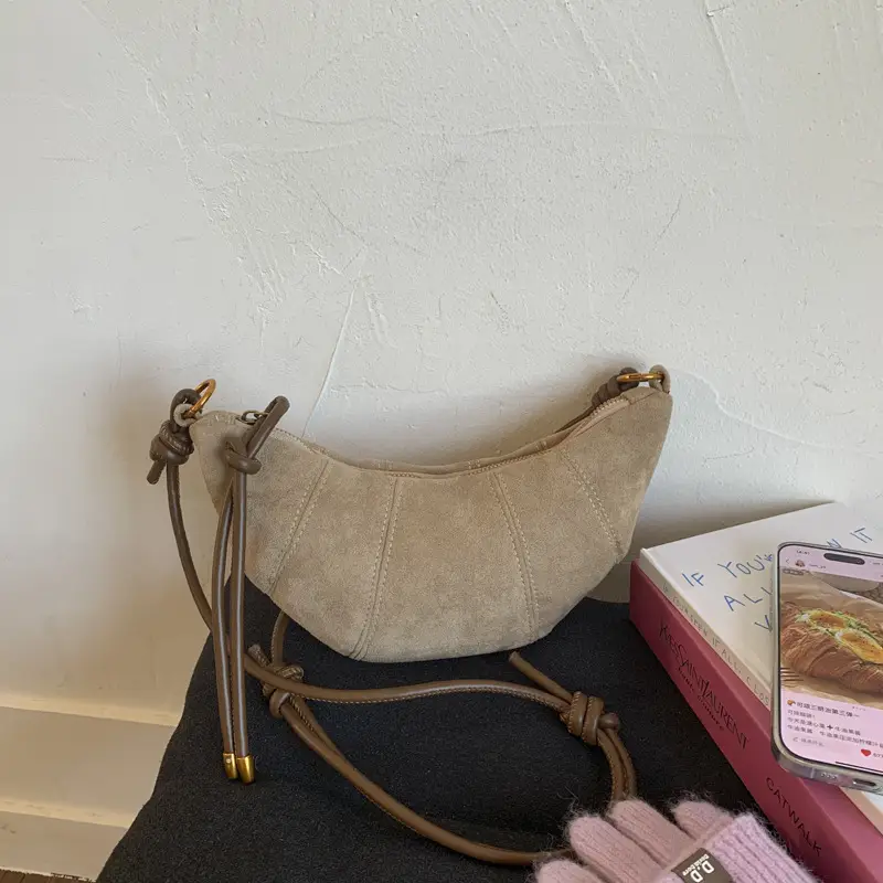 Retro Suede Dumpling Bag Brown Single Shoulder Crossbody - Image 5