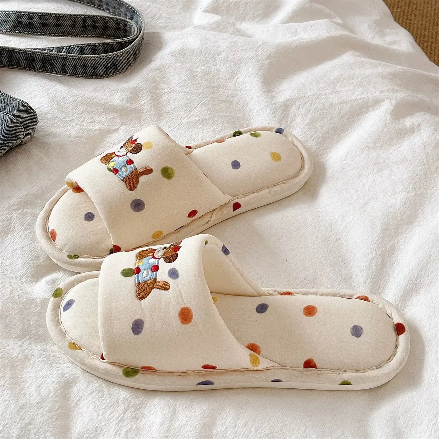 Cute Puppy Embroidered Cotton Slippers Women Spring Autumn 2026 - Image 3