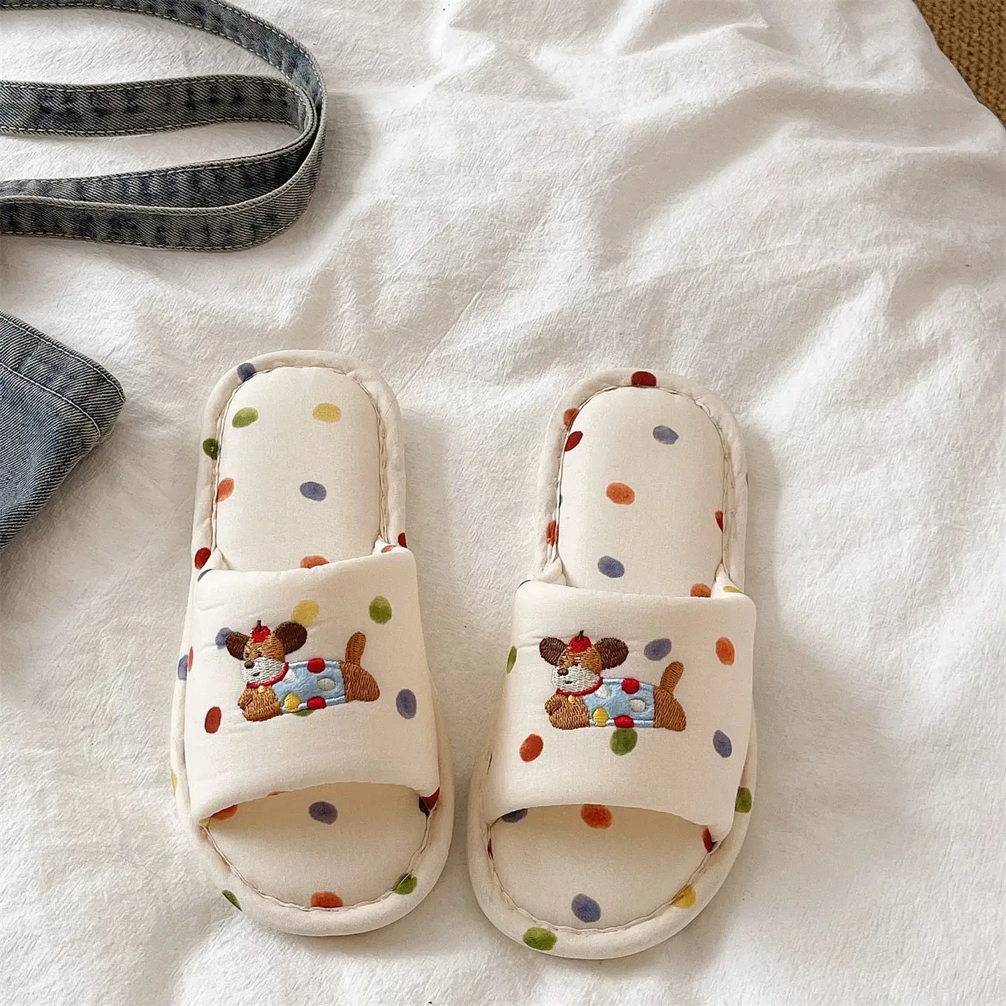 Cute Puppy Embroidered Cotton Slippers Women Spring Autumn 2026 - Image 5