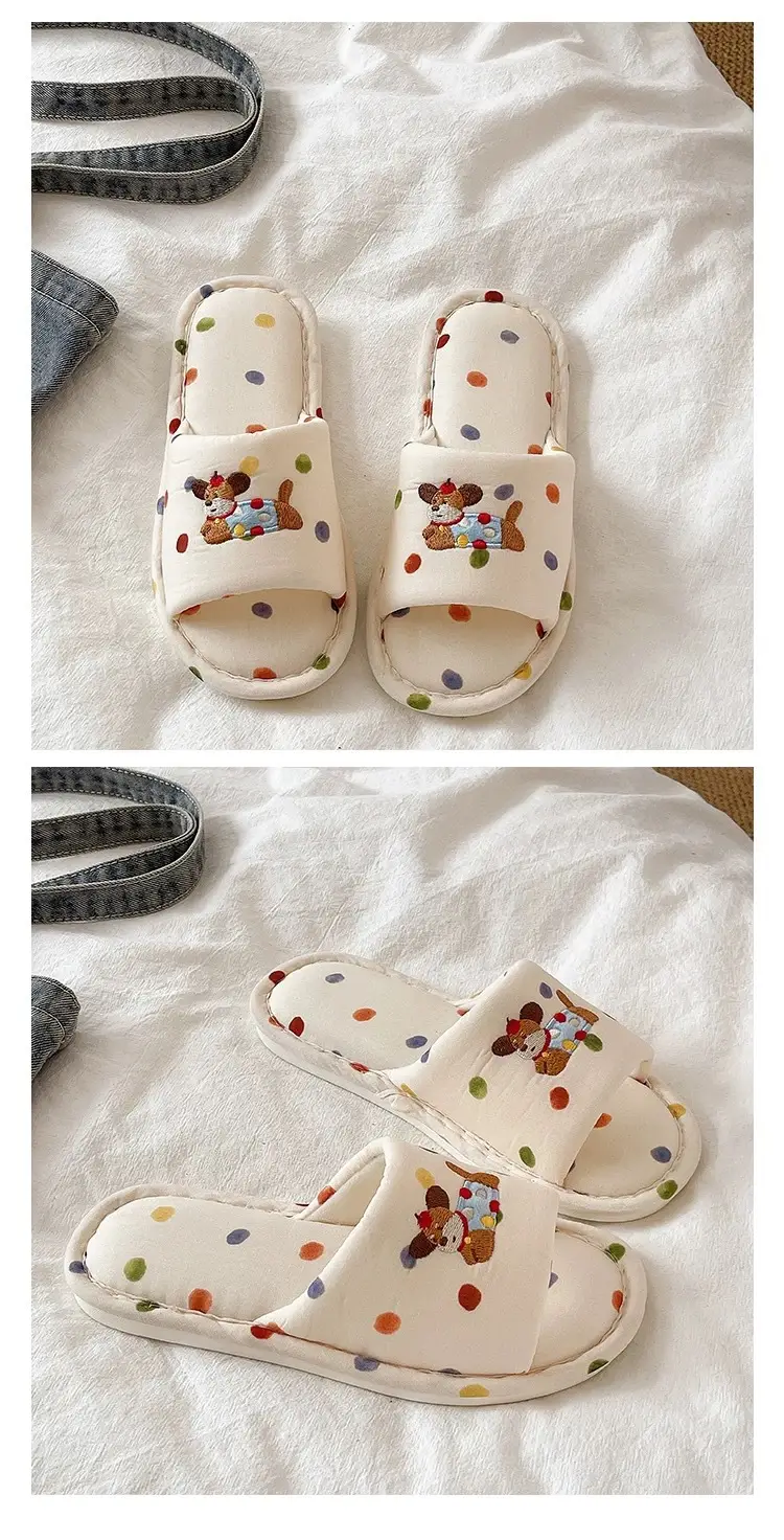 Cute Puppy Embroidered Cotton Slippers Women Spring Autumn 2026 — feature 4