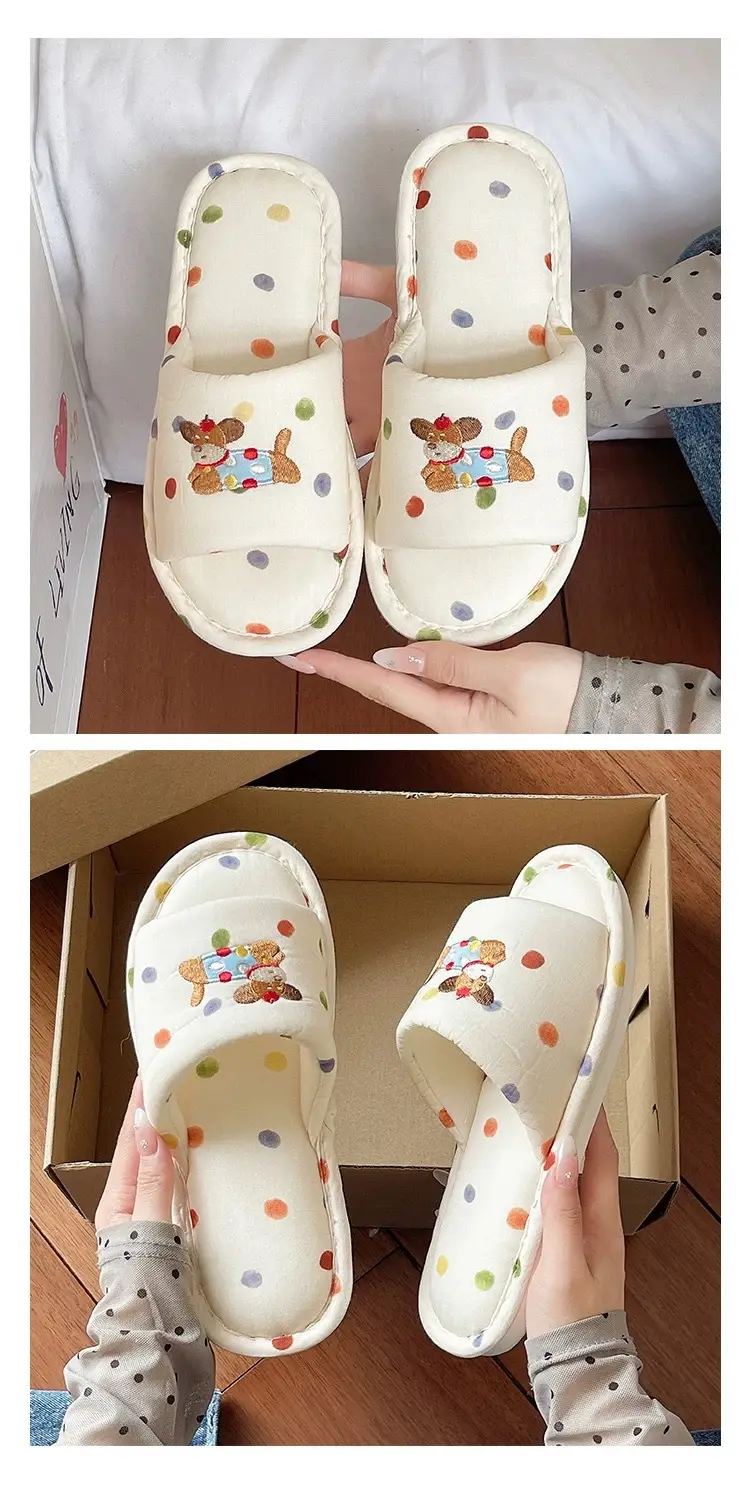Cute Puppy Embroidered Cotton Slippers Women Spring Autumn 2026 — feature 6