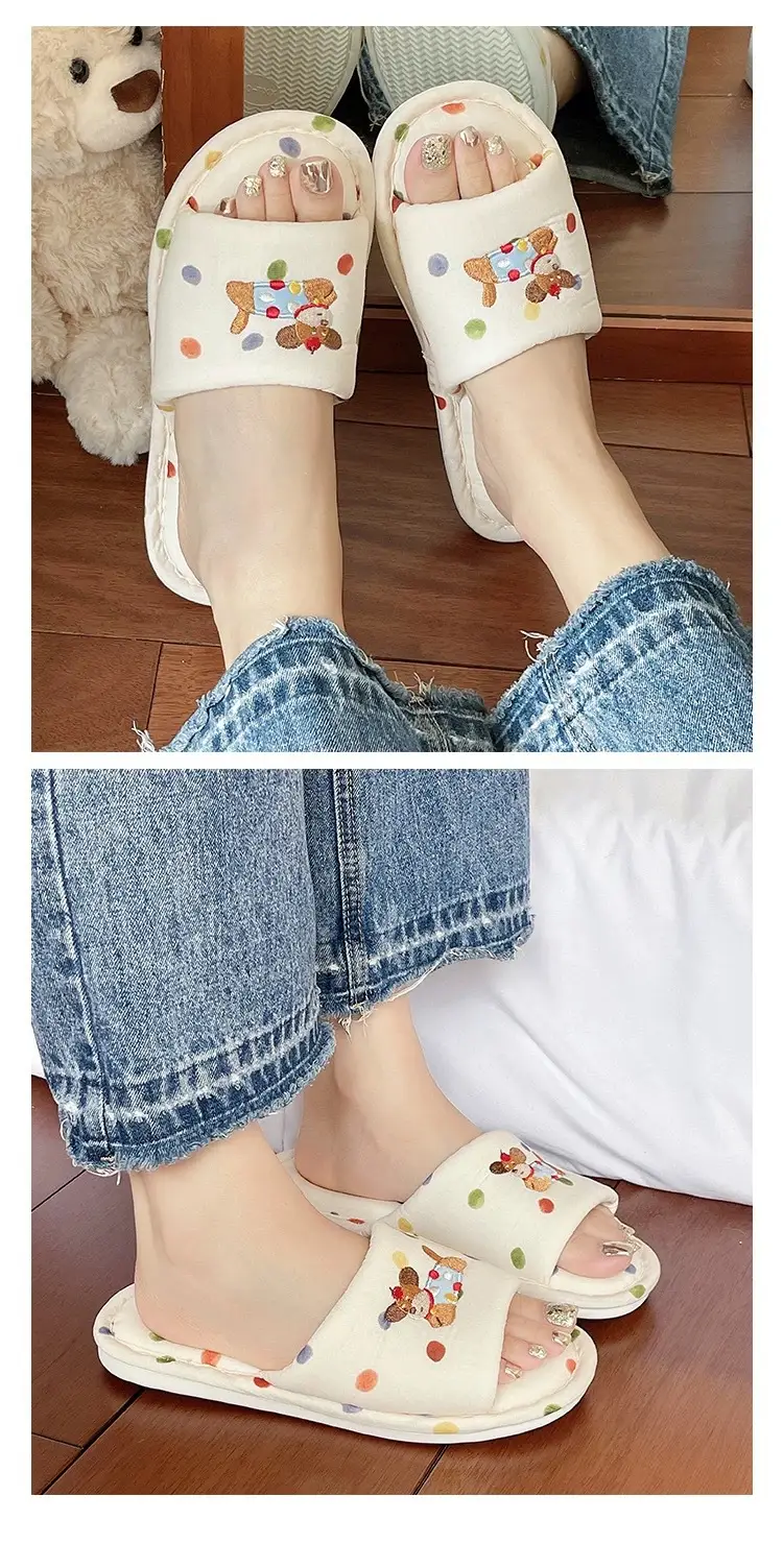 Cute Puppy Embroidered Cotton Slippers Women Spring Autumn 2026 — feature 7