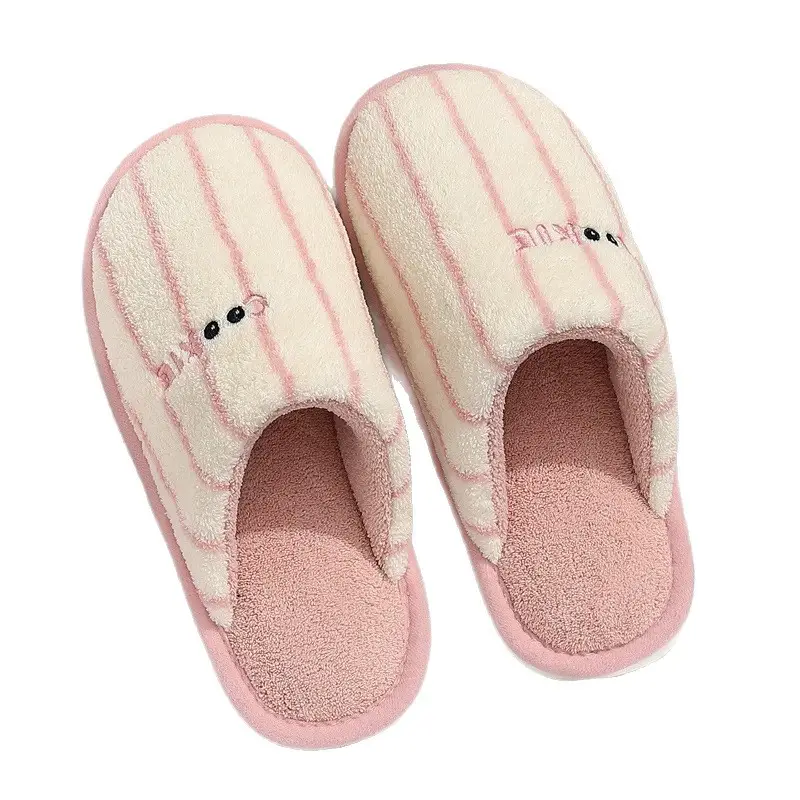 Japanese-Style Striped Cotton Slippers for Women, Autumn and Winter Indoor Home Closed-Toe Plush Thickened Warm Cotton Shoes Wholesale