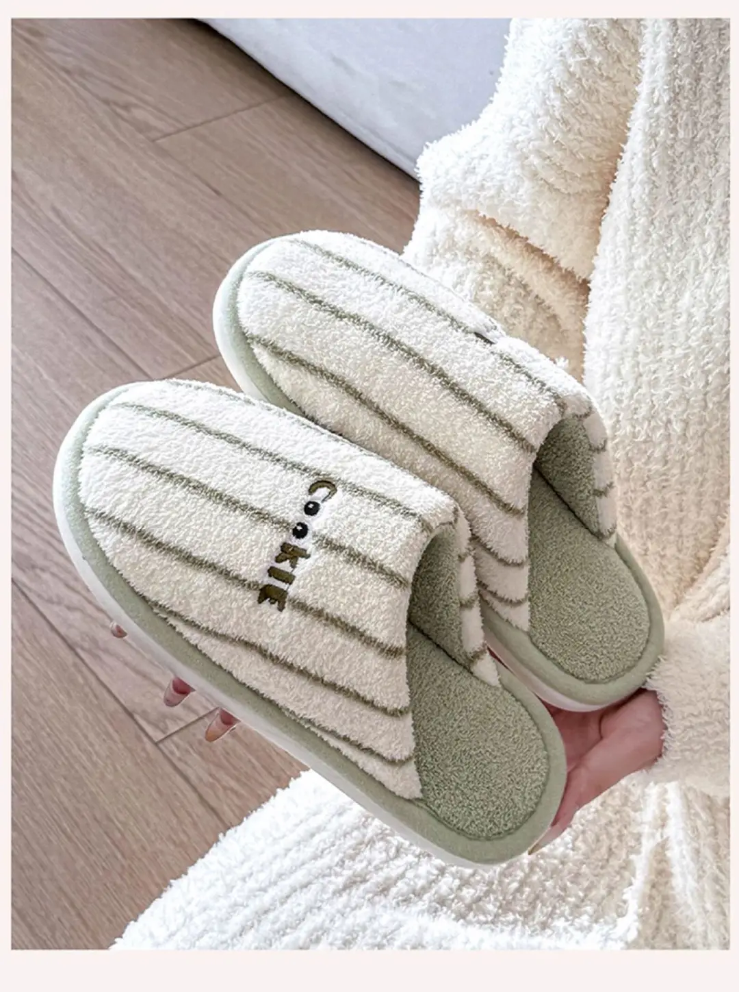 Japanese-Style Striped Cotton Slippers for Women, Autumn and Winter Indoor Home Closed-Toe Plush Thickened Warm Cotton Shoes Wholesale — feature 8
