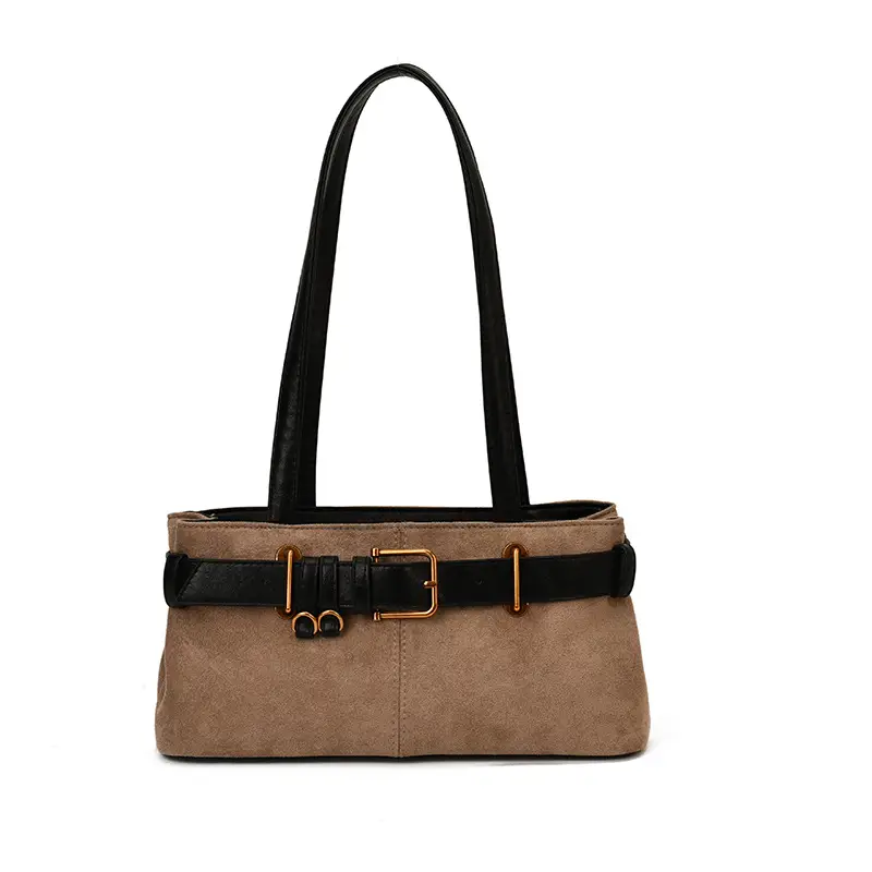 Women's Retro Suede Armpit Bag Beige Black 2025 - Image 10