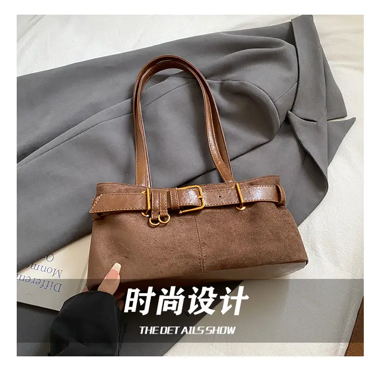 Women's Retro Suede Armpit Bag Beige Black 2025 — feature 13