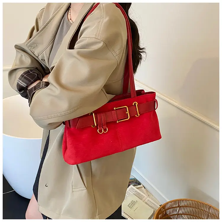 Women's Retro Suede Armpit Bag Beige Black 2025 — feature 15