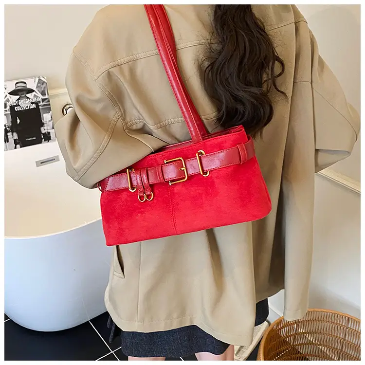Women's Retro Suede Armpit Bag Beige Black 2025 — feature 16