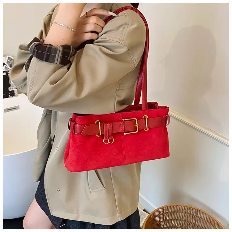 Women's Retro Suede Armpit Bag Beige Black 2025 — feature 17