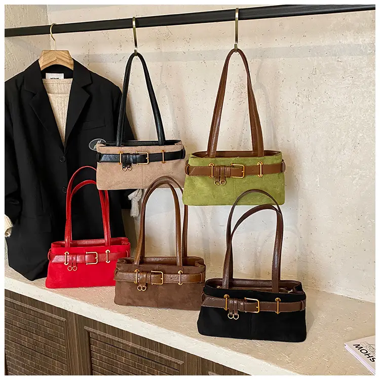 Women's Retro Suede Armpit Bag Beige Black 2025 — feature 2