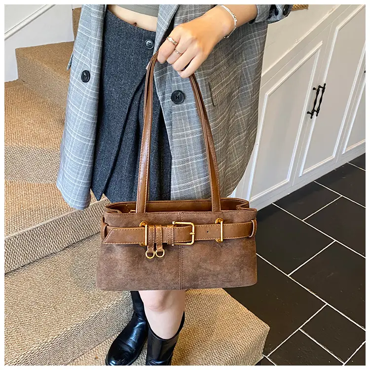 Women's Retro Suede Armpit Bag Beige Black 2025 — feature 21