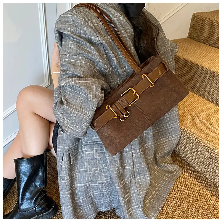 Women's Retro Suede Armpit Bag Beige Black 2025 — feature 27