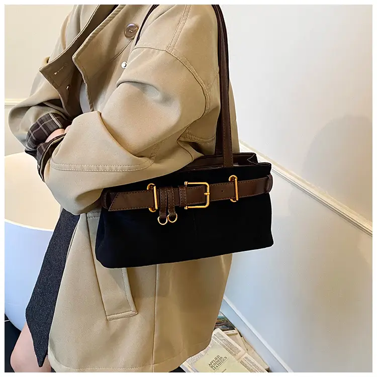 Women's Retro Suede Armpit Bag Beige Black 2025 — feature 31