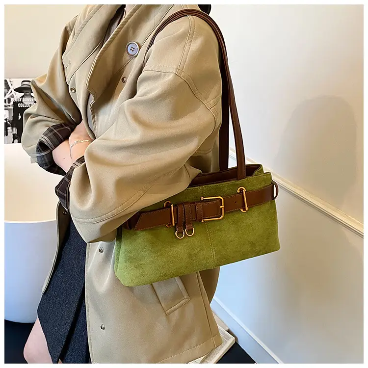 Women's Retro Suede Armpit Bag Beige Black 2025 — feature 34