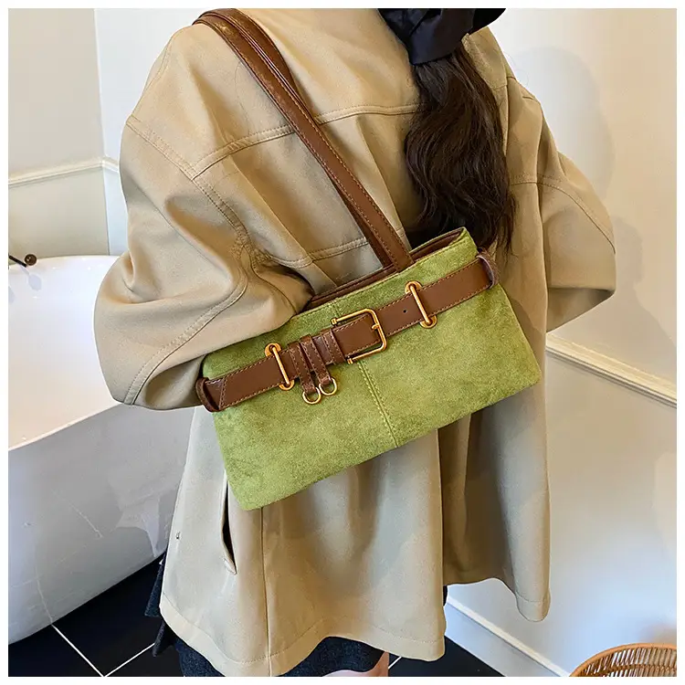 Women's Retro Suede Armpit Bag Beige Black 2025 — feature 35