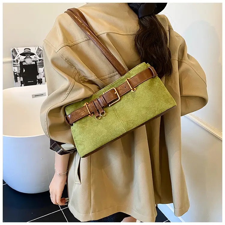 Women's Retro Suede Armpit Bag Beige Black 2025 — feature 36