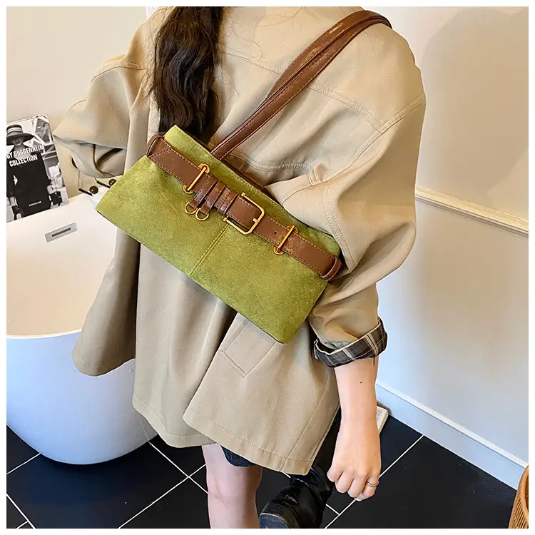 Women's Retro Suede Armpit Bag Beige Black 2025 — feature 37