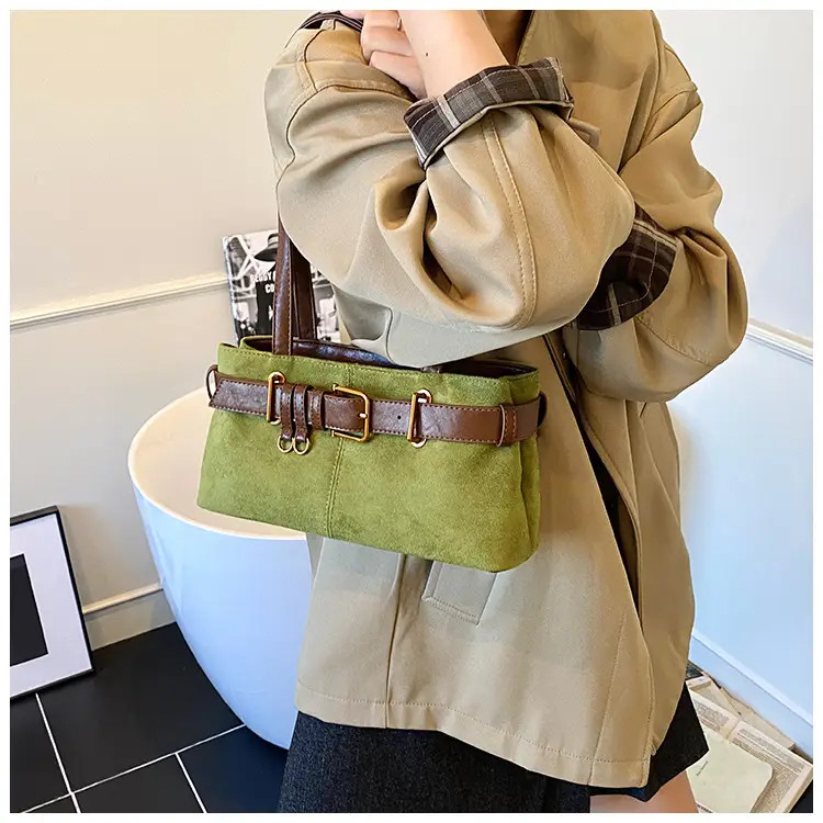 Women's Retro Suede Armpit Bag Beige Black 2025 — feature 38