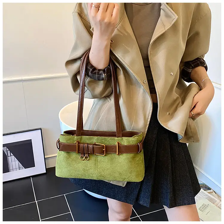 Women's Retro Suede Armpit Bag Beige Black 2025 — feature 39