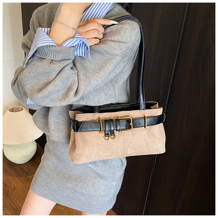 Women's Retro Suede Armpit Bag Beige Black 2025 — feature 44