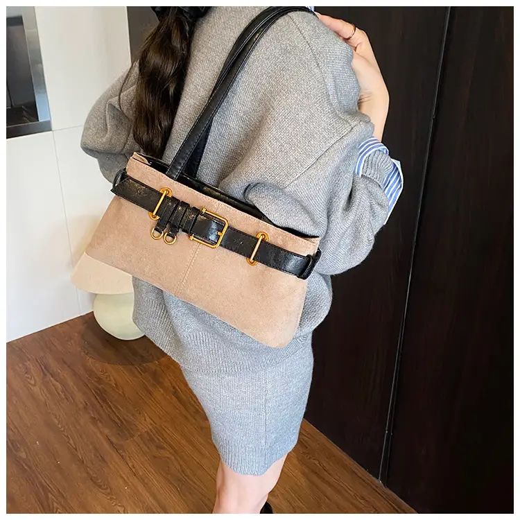 Women's Retro Suede Armpit Bag Beige Black 2025 — feature 45