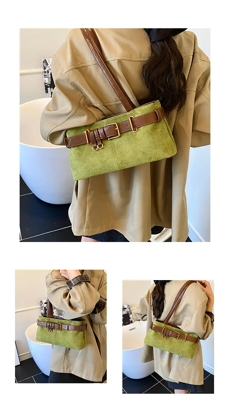 Women's Retro Suede Armpit Bag Beige Black 2025 — feature 6