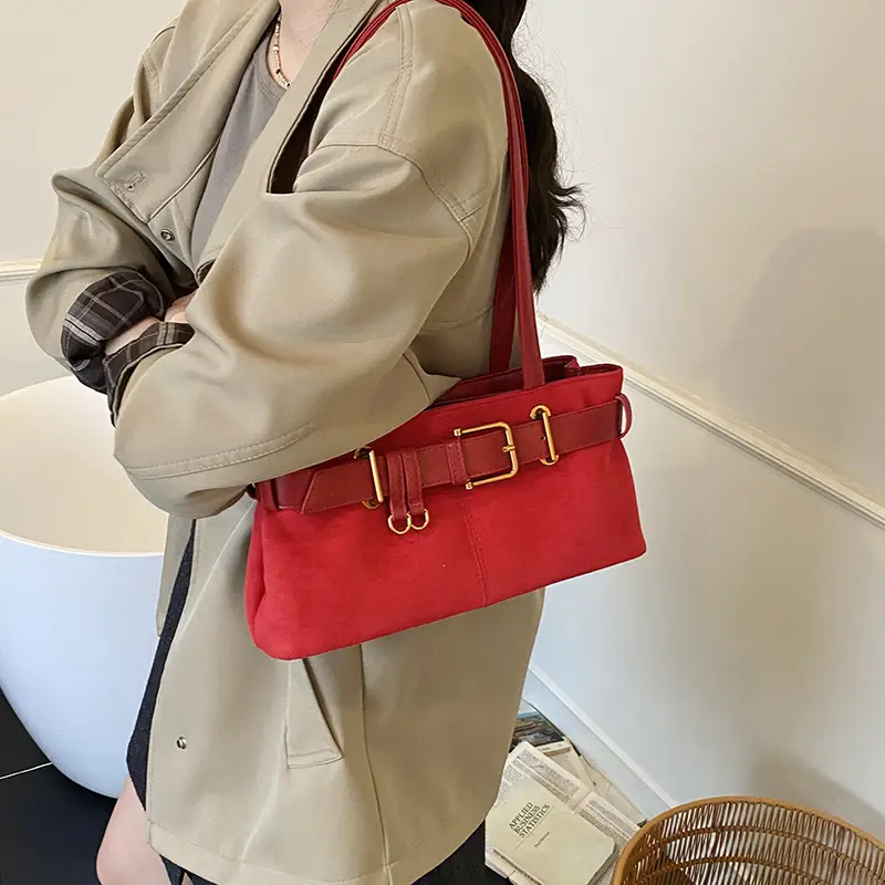 Women's Retro Suede Armpit Bag Beige Black 2025 - Image 4