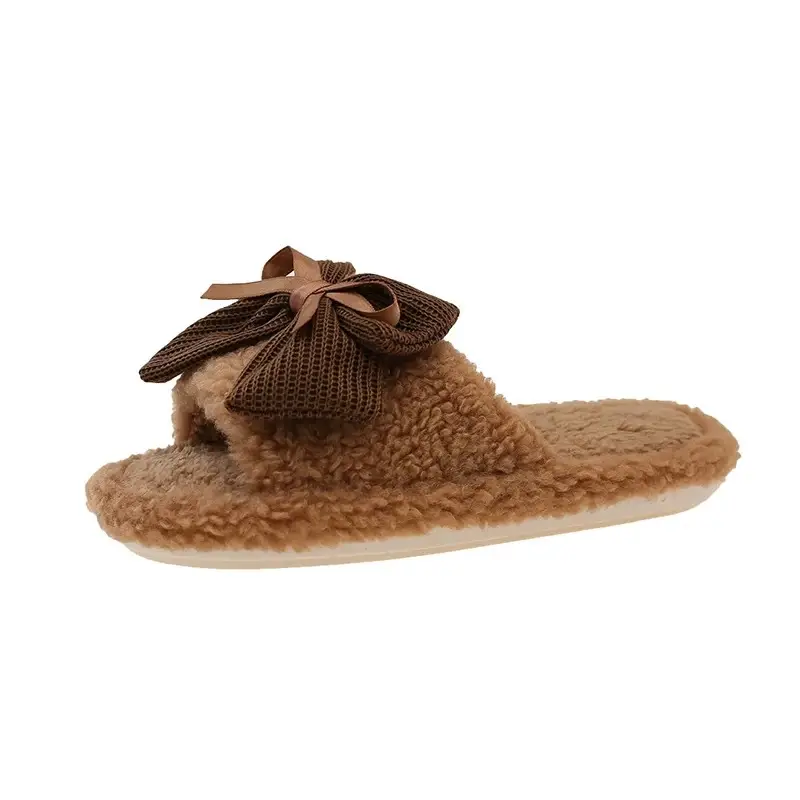 Women's Bow Knot Furry Slippers Brown 2026 Winter - Image 7