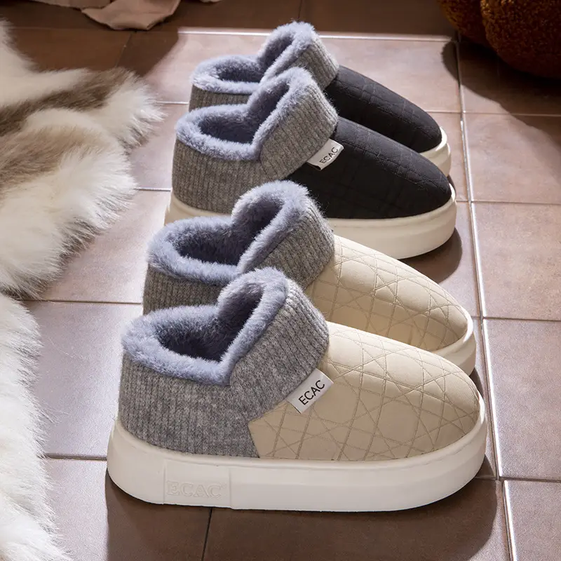 Cover-Heeled Cotton Slippers for Women in Winter, Warm for Couples to Wear Outside and at Home, Thick-Soled Non-Slip Fleece-Lined Cotton Shoes for Men with a Sense of Stepping on Shit - Image 4