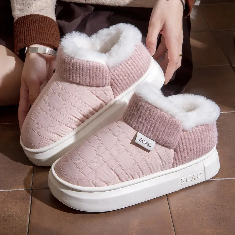 Cover-Heeled Cotton Slippers for Women in Winter, Warm for Couples to Wear Outside and at Home, Thick-Soled Non-Slip Fleece-Lined Cotton Shoes for Men with a Sense of Stepping on Shit - Image 5