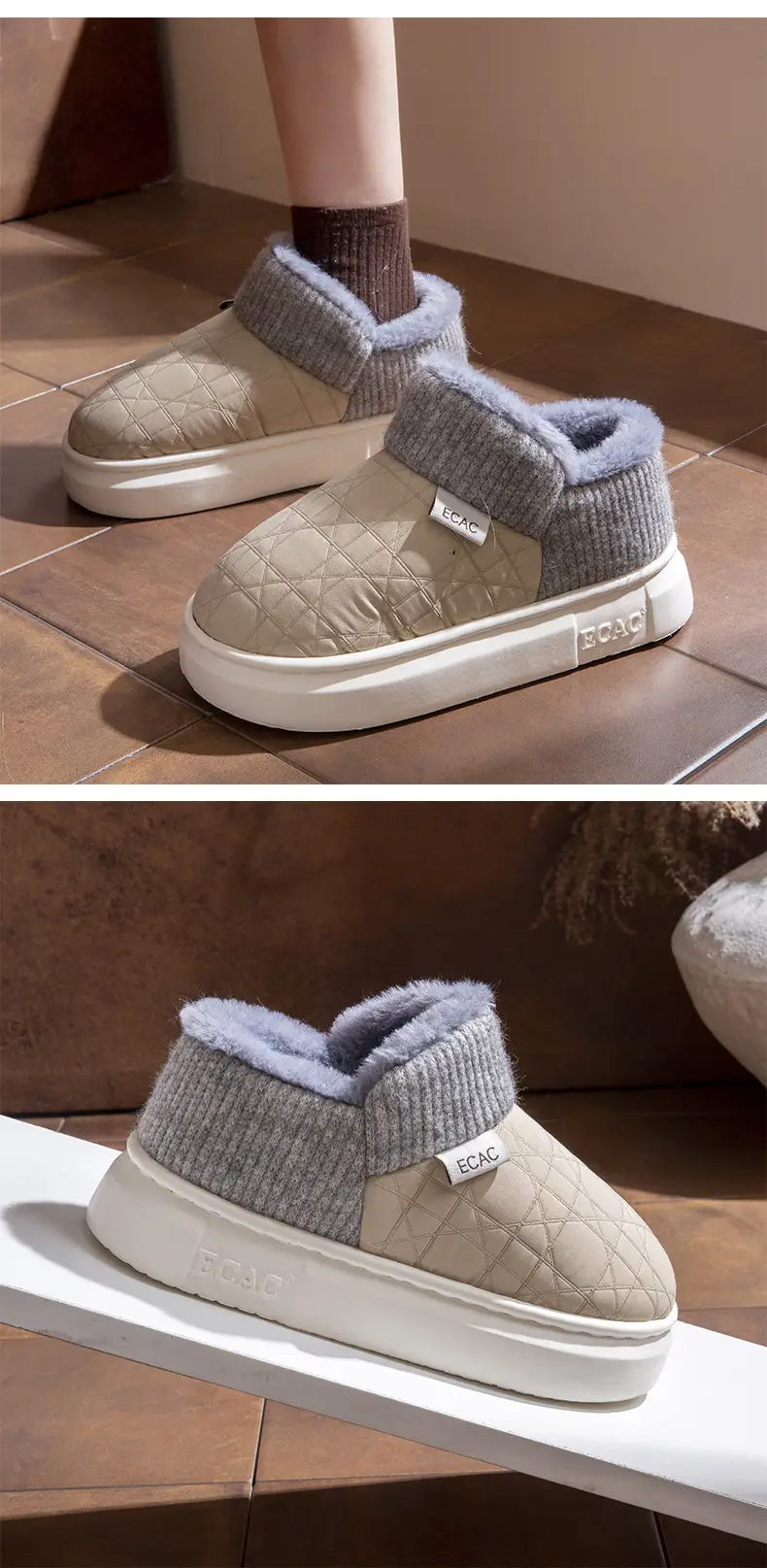 Cover-Heeled Cotton Slippers for Women in Winter, Warm for Couples to Wear Outside and at Home, Thick-Soled Non-Slip Fleece-Lined Cotton Shoes for Men with a Sense of Stepping on Shit — feature 10