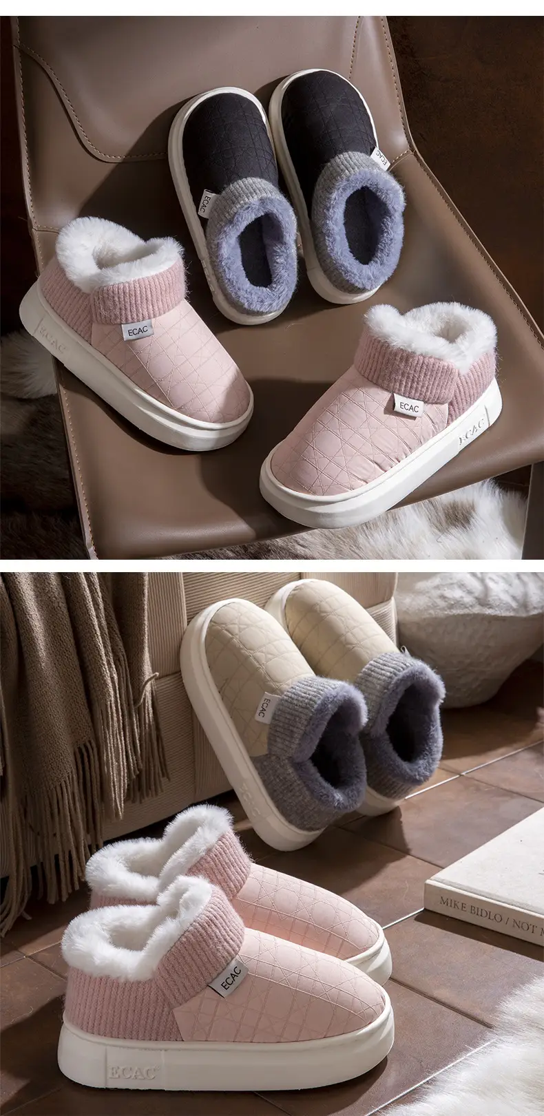 Cover-Heeled Cotton Slippers for Women in Winter, Warm for Couples to Wear Outside and at Home, Thick-Soled Non-Slip Fleece-Lined Cotton Shoes for Men with a Sense of Stepping on Shit — feature 9