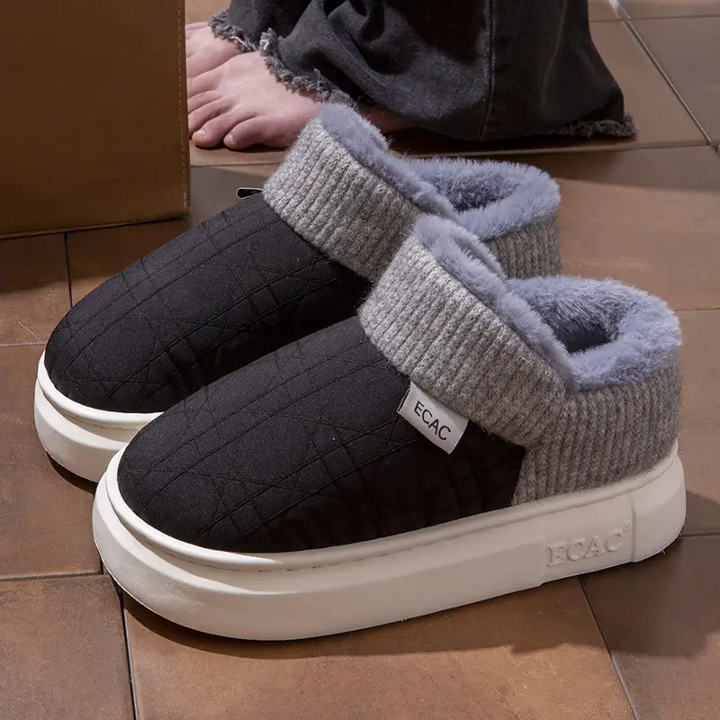 Cover-Heeled Cotton Slippers for Women in Winter, Warm for Couples to Wear Outside and at Home, Thick-Soled Non-Slip Fleece-Lined Cotton Shoes for Men with a Sense of Stepping on Shit - Image 2