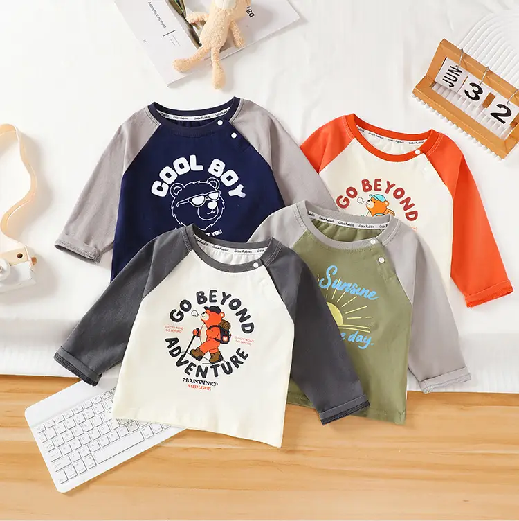 Kids Printed Long Sleeve T-Shirt Green Gray Spring — feature 1