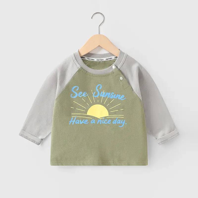 Kids Printed Long Sleeve T-Shirt Green Gray Spring - Image 3