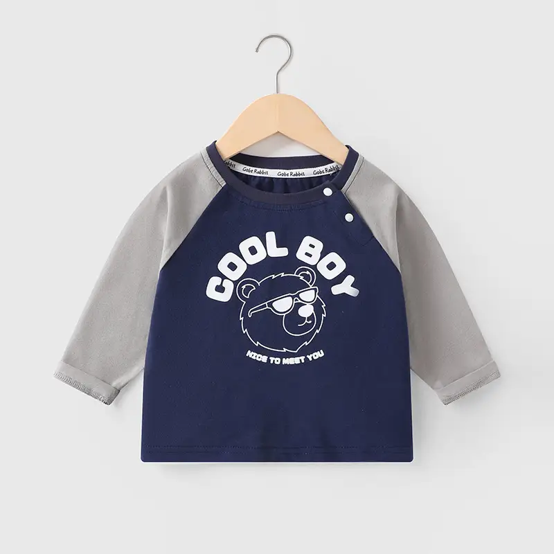 Kids Printed Long Sleeve T-Shirt Green Gray Spring - Image 4