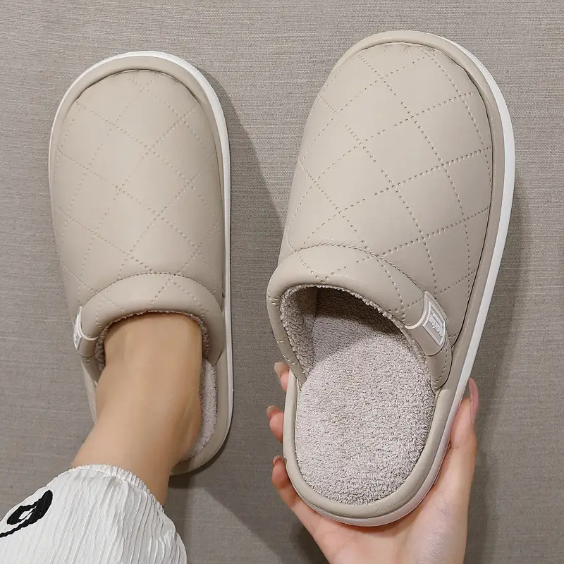 Home Cotton Slippers for Women, Winter Plush Warm Non-Slip Pu Waterproof Cotton Slippers, Men's Large Size Floor Slippers, Men's Winter Wholesale - Image 10