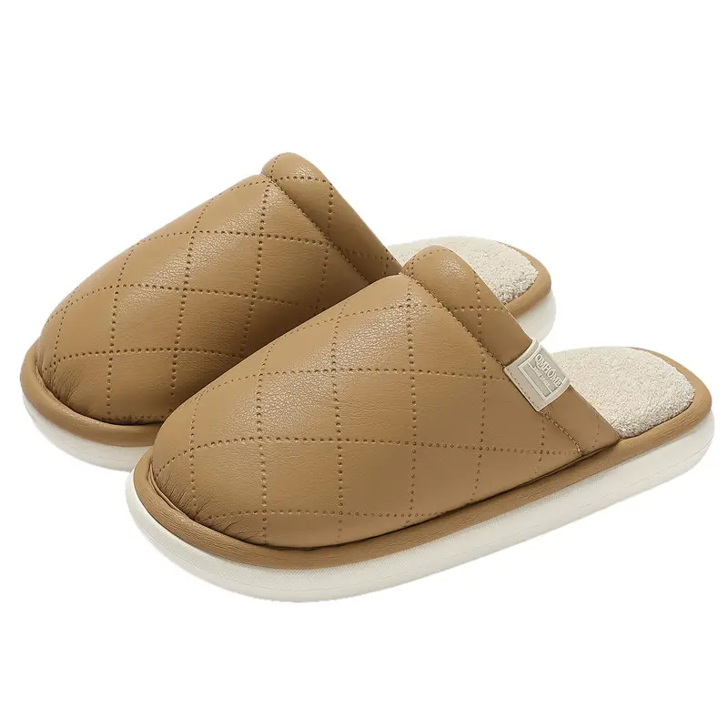 Home Cotton Slippers for Women, Winter Plush Warm Non-Slip Pu Waterproof Cotton Slippers, Men's Large Size Floor Slippers, Men's Winter Wholesale - Image 12
