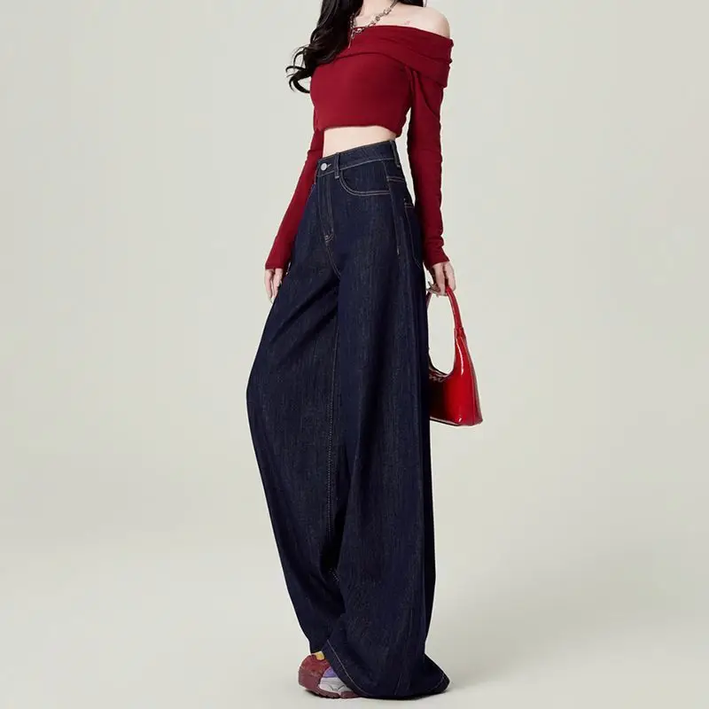 Dark Blue Wide Leg Pants with Hip Cover Top Set