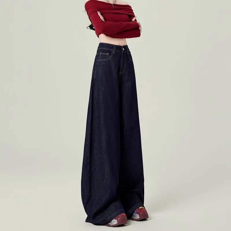 Dark Blue Wide Leg Pants with Hip Cover Top Set