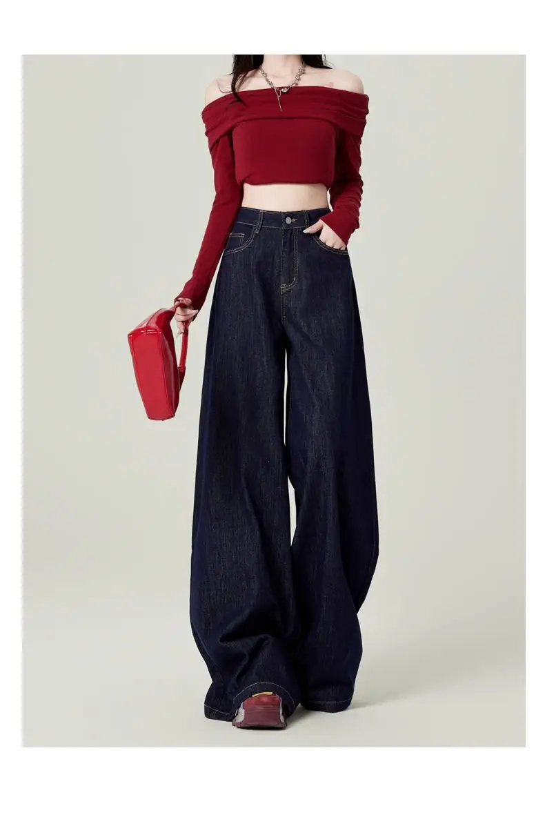 Dark Blue Wide Leg Pants with Hip Cover Top Set — feature 7