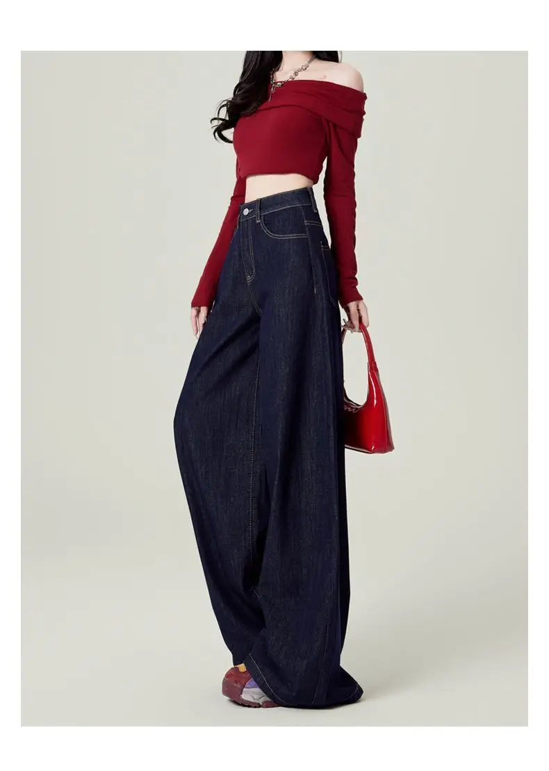 Dark Blue Wide Leg Pants with Hip Cover Top Set — feature 8