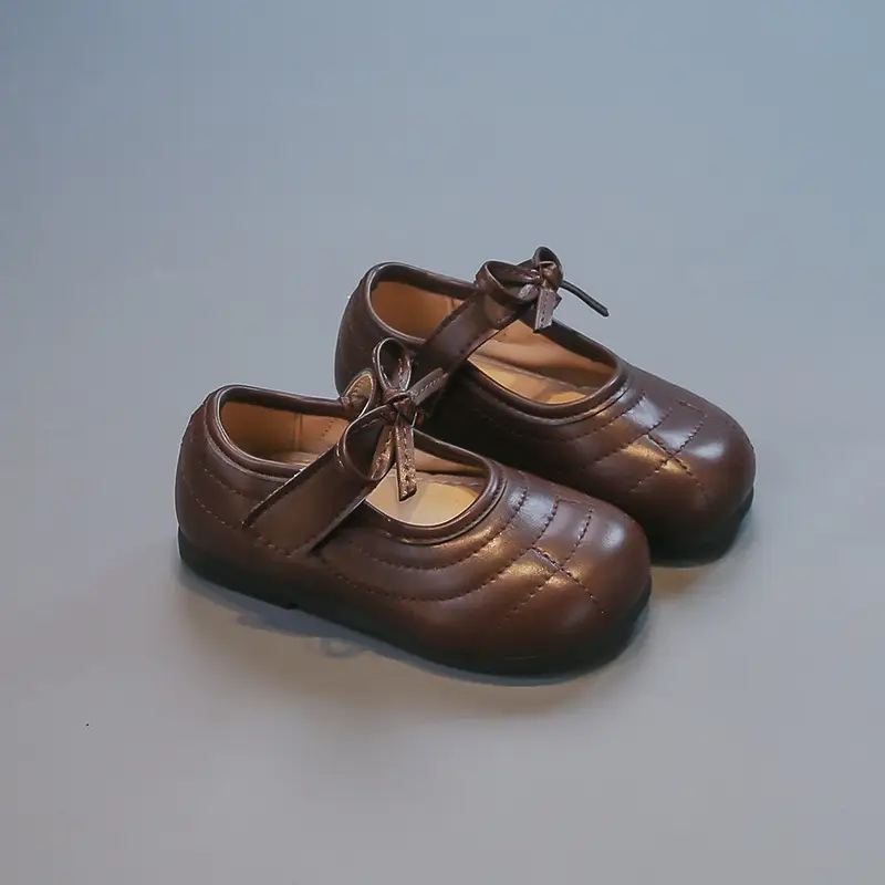 White Bow Baby Shoes for Girls Round Toe 2025