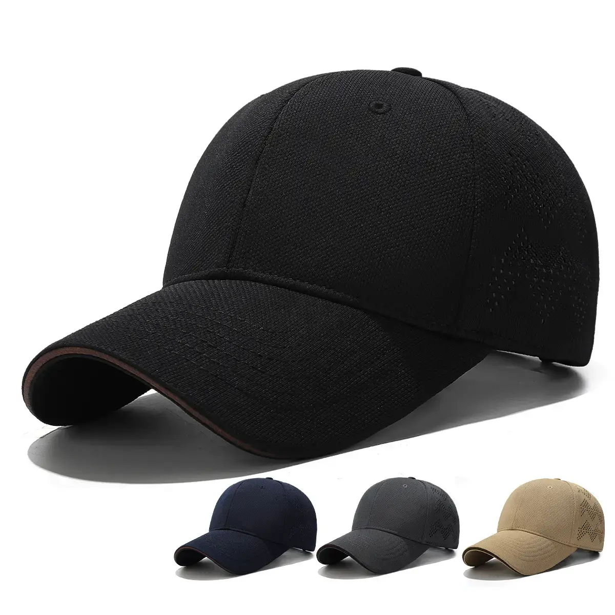 Seiko Baseball Cap Black Hard Top Perforated Sun Hat - Image 5